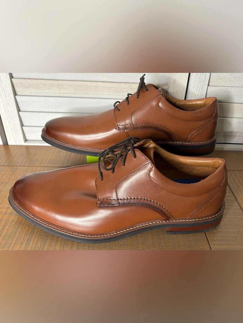 Nunn Bush Cognac Brown Leather Plain Toe Oxford Dress Shoes US Men's 13 M